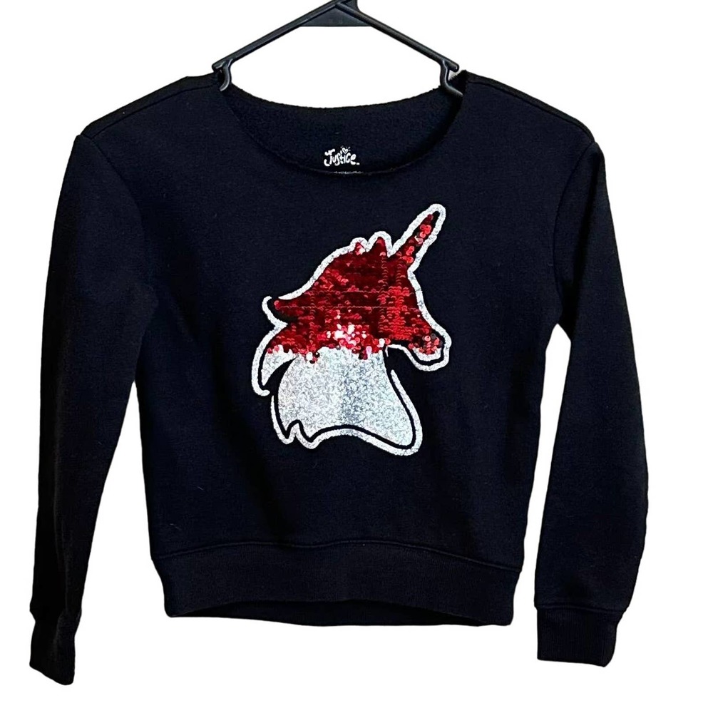 Girls Justice Black Sequins Unicorn Sweater Size 7